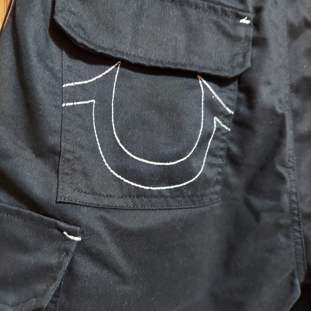 NWT True Religion Belted Logo Cargo Shorts Black 700378 Men's 11